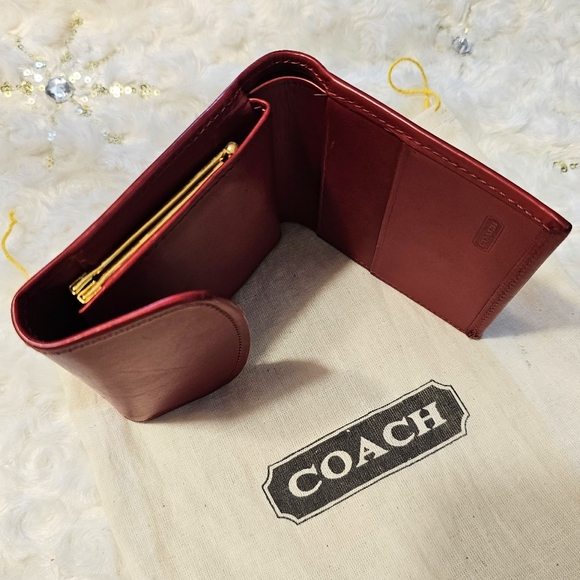 Vintage Coach Water Buffalo Leather Kisslock Wallet / French Purse ( Red ) - Picture 6 of 14